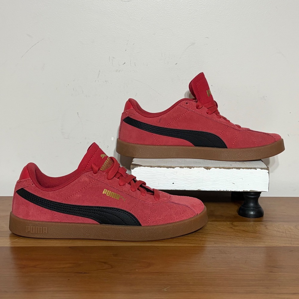 Puma Club 5v5 Red Suede Gum Sole Sneakers 398886-17 Mens 6 Womens 7.5